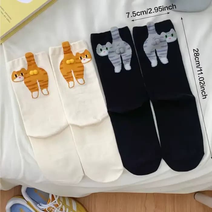 Chaussettes en coton avec boules de chat mignonnes, chaussettes tricotées Kawaii Lolita pour femmes et filles, chaussettes de sommeil à Tube central, chaussettes de sol imprimées de chat