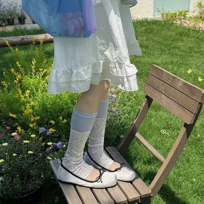 Chaussettes douces et mignonnes pour filles, style rétro français, à motif floral, avec empiècements, style coréen Ins, chaussettes amples pour filles, pour le quotidien, les rendez-vous et le style L