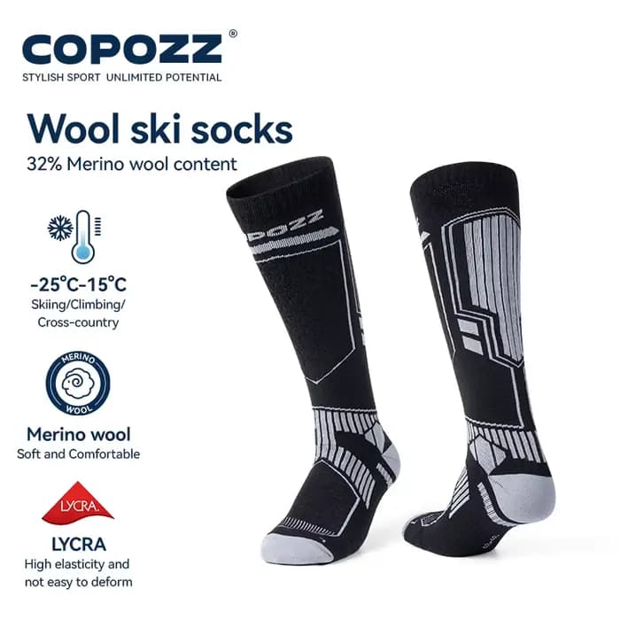 COPOZZ laine mérinos hiver chaussettes de Ski hommes femmes thermique genou-haut chaussettes de Ski chaud épaissi Snowboard football chaussettes adulte femme