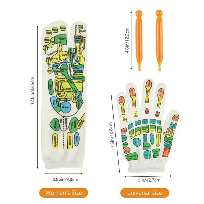 Lot de 6/2 paires de chaussettes et gants d'acupression double face colorés – Réflexologie, massage des pieds et des mains, soulagement de la fatigue et des douleurs, outil de soin des pieds
