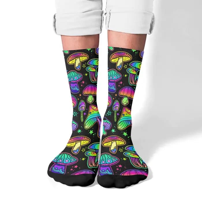 Chaussettes pour hommes à motif champignon dégradé néon