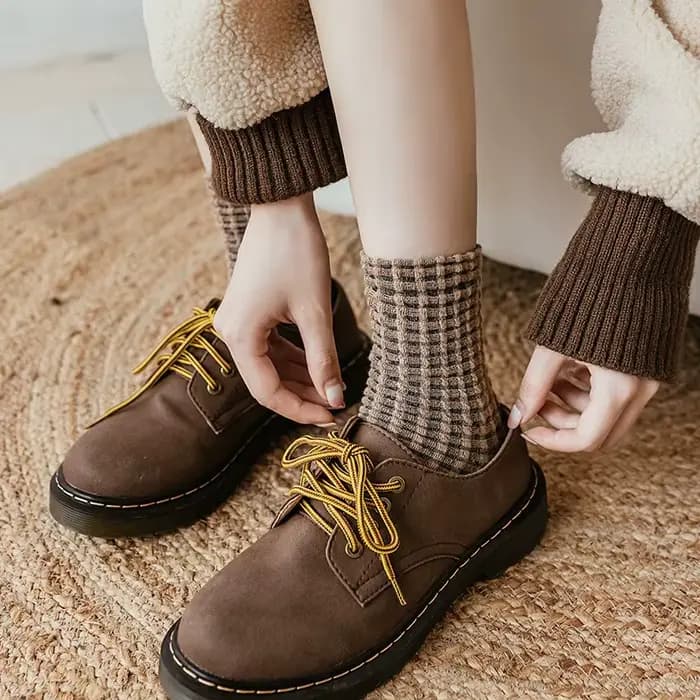 Chaussettes pour femmes automne à carreaux rétro Vintage coton