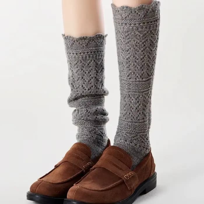 Chaussettes tricotées rétro en Relief pour femmes, chaussettes empilées au mollet ajouré, chaudes, mode hiver, bonneterie haute, bas longs Vintage