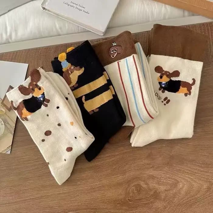 1 paire drôle teckel Animal coton chaussettes saucisse chien dessin animé impression