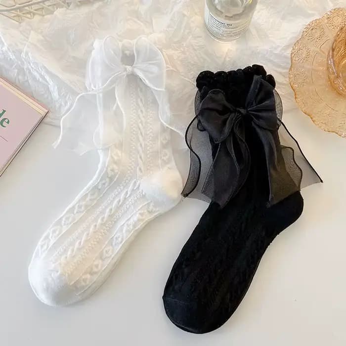 Chaussettes Lolita en dentelle avec nœud pour filles