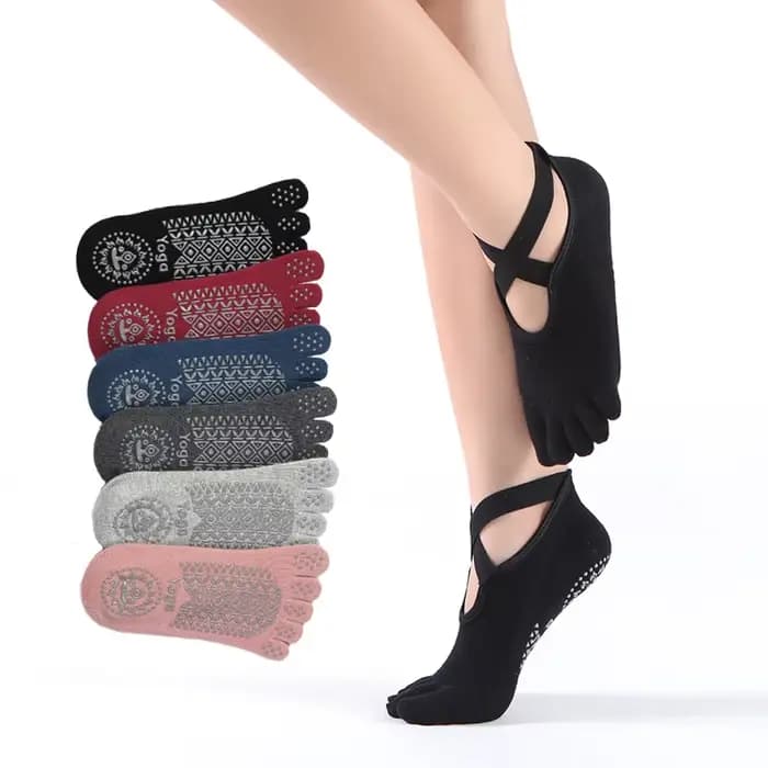 Chaussettes de Yoga antidérapantes à cinq orteils pour femmes