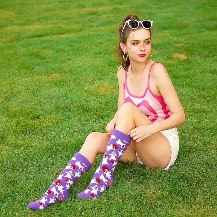 Chaussettes mollet amusantes pour femmes, Halloween, chauve-souris, crâne, tête de citrouille, horreur, vacances, Cosplay, tendance, cadeau, nouvelle collection 2025