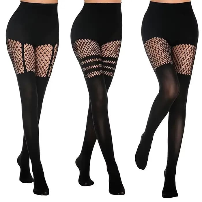 Collants noirs ajourés à bretelles