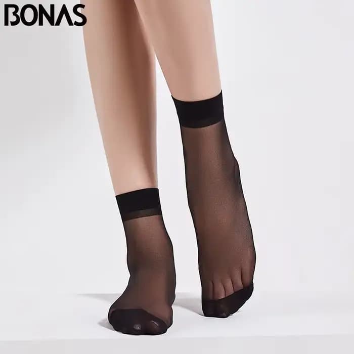 BONAS – chaussettes courtes pour femmes, lot de 5 pièces, 20cm, été, haute élasticité, soie, Nylon, ultra-mince, transparentes