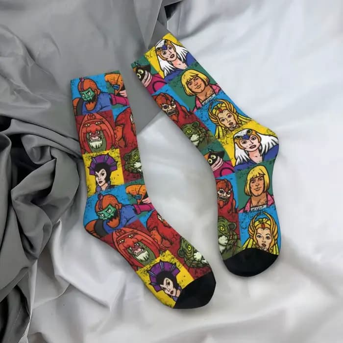 Mode hommes He homme et amis robe chaussettes unisexe chaud respirant maîtres de l'univers squelette Heman 80s dessin