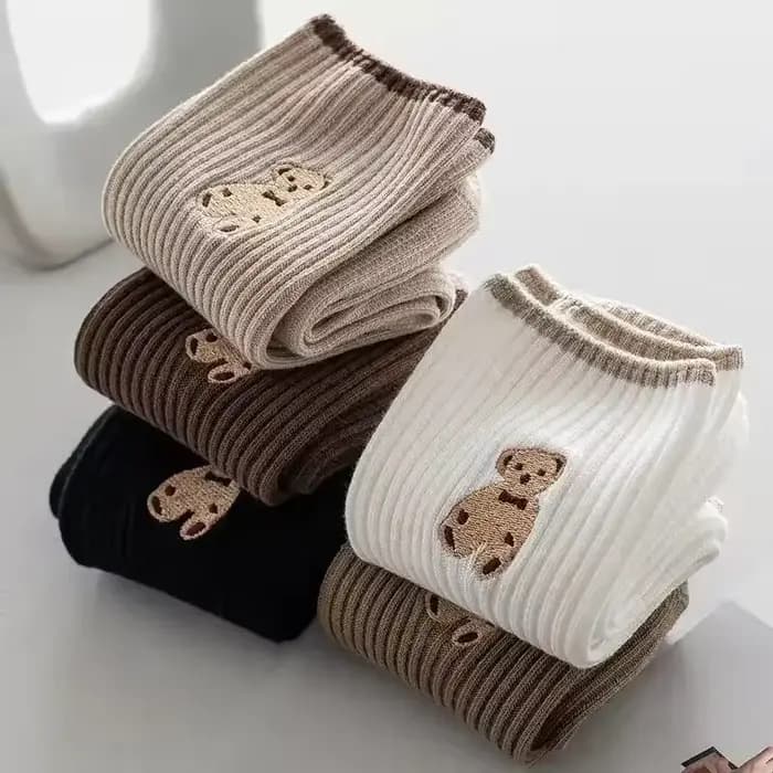 3/5/6 paires de chaussettes en coton doux à motif d'ours de dessin animé