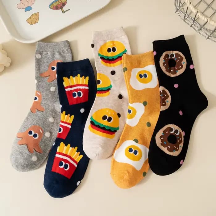 Chaussette femme mignon drôle Meme peigné automne hiver coton filles dessin animé Snack frites Burger beignet chaussettes Tube moyen confortable