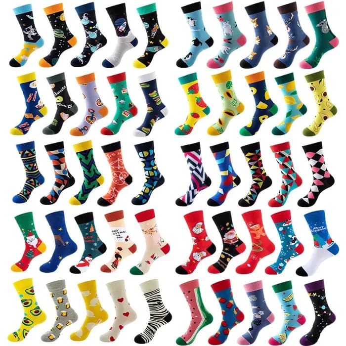5 paires hommes robe à motifs chaussettes décontractées drôle fou amusant coloré nouveauté coton peigné mode Cew chaussettes
