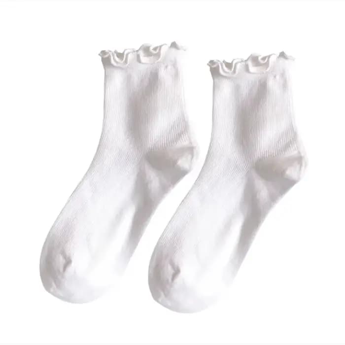 Chaussettes à volants femmes blanc noir froufrous Style Lolita jeune fille japonaise mignon Kawaii coton Harajuku