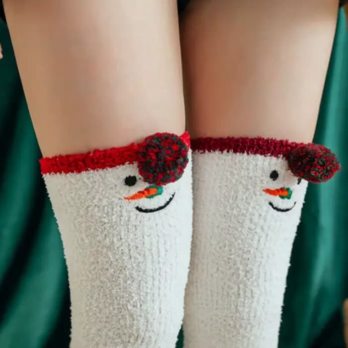 Chaussettes Tube Elk bonhomme de neige femmes nœud père noël corail polaire dames bonneterie coton mollet