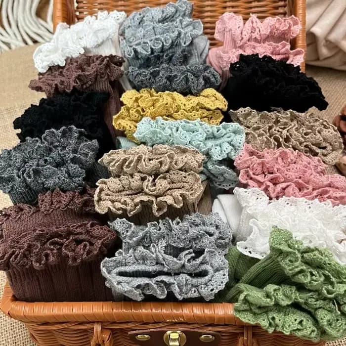 Chaussettes hautes à volants pour filles, longues et douces, en coton, avec dentelle et fleurs, pour l'école