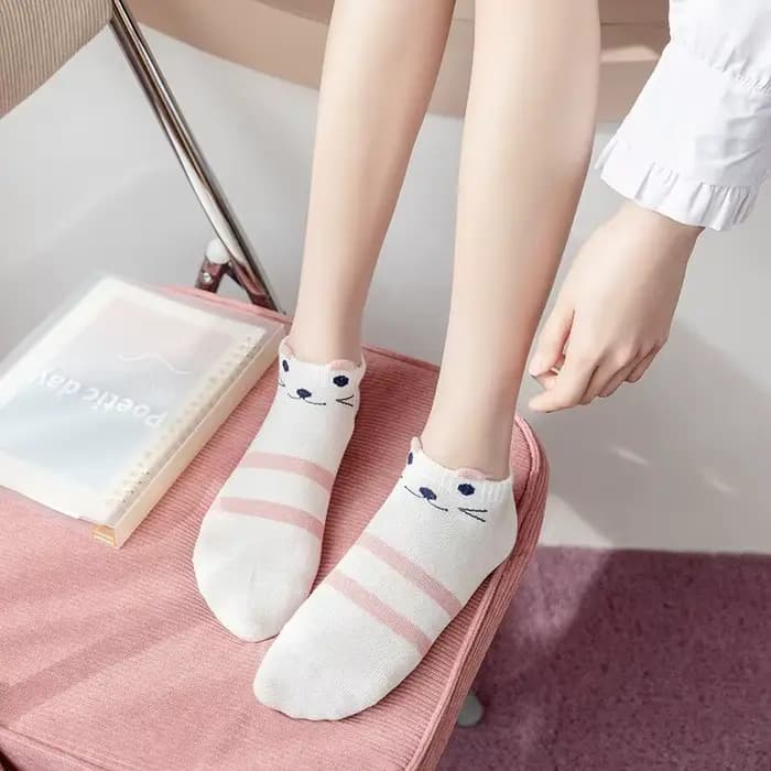 Chaussettes tube court chat rose pour femme