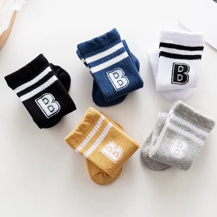 Chaussettes longues en coton avec lettre B pour bébé, chaussettes hautes pour nouveau-né, chaussettes chaudes pour garçon et fille, rayures à la mode, automne et hiver
