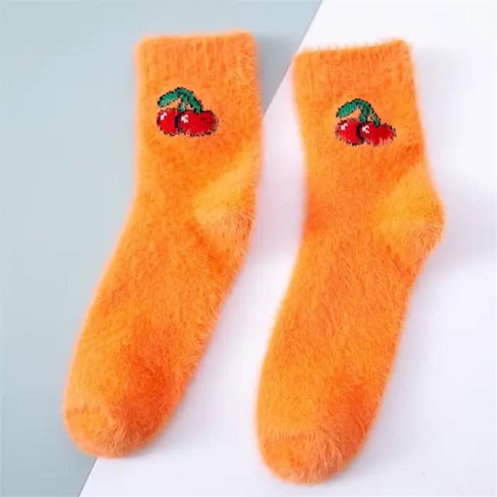 Femmes fruits moelleux chaussettes automne hiver thermique flou heureux femme dames chaud avocat cerise plancher sommeil chaussette pour dame filles