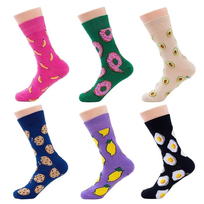 Harajuku chaussettes heureuses hommes drôle dessin animé fruit avocat banane burger frites bière biscuit poulet frit