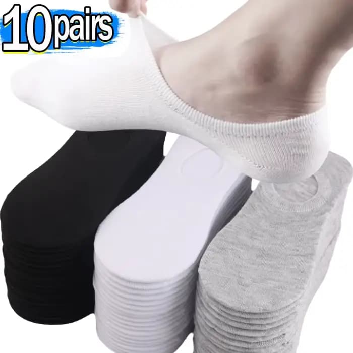 1/10 paires de chaussettes invisibles pour hommes cheville courte No Show bas coton noir blanc antidérapant Silicone été mince chaussette respirant