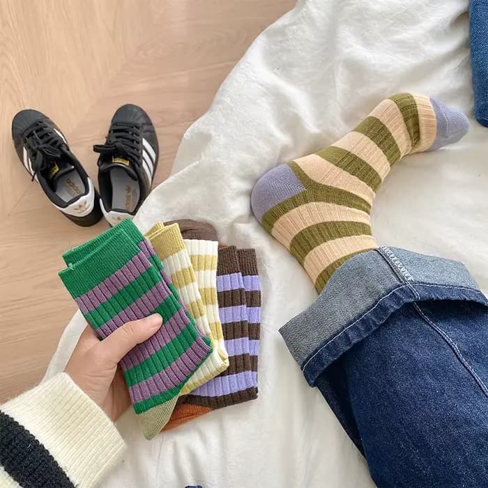 Chaussettes pour femmes, style coréen Harajuku, automne, printemps, hiver, sport de rue, rayures en coton, chaussettes mi-tube décontractées pour skateboard, cadeau pour filles