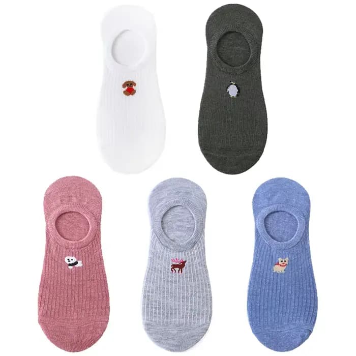 5 paires de 10 pièces printemps mode chaussettes femmes dessin animé animal broderie coton