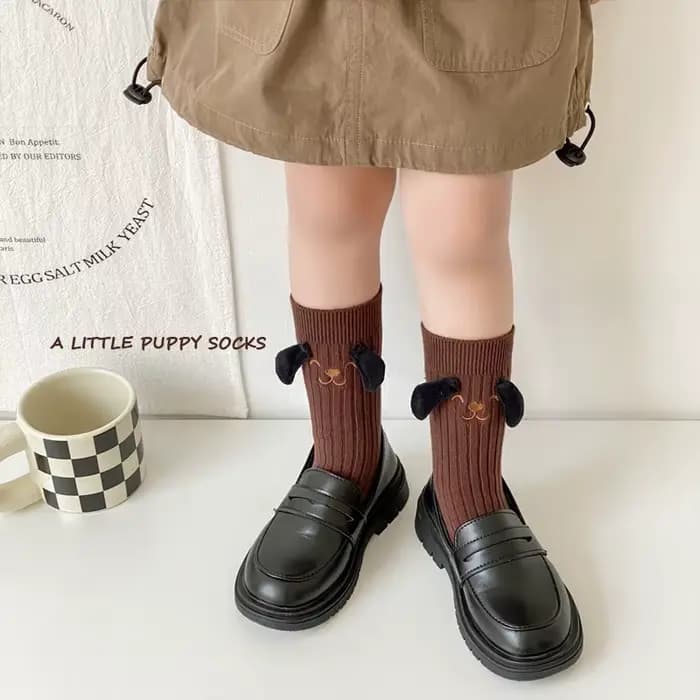 4 paires de chaussettes d'automne pour enfants de 1 à 12 ans, chaussettes tricotées en coton avec chien brodé de dessin animé mignon pour filles et garçons, chaussettes de sport scolaires