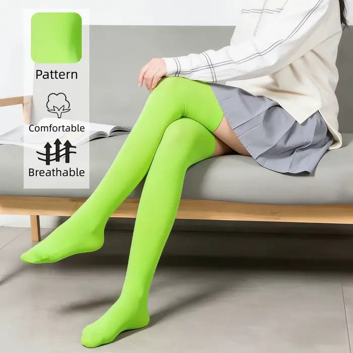 Chaussettes hautes vert néon pour femmes - Bas opaques au-dessus du genou