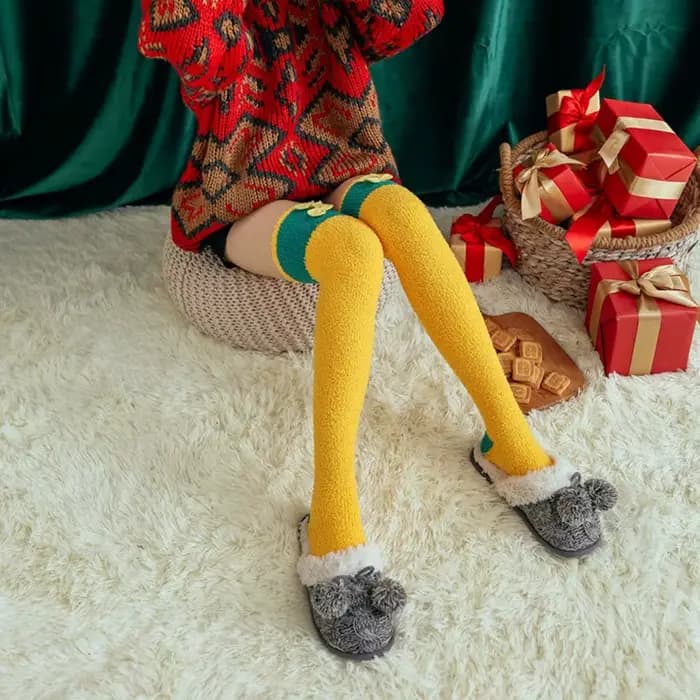 Chaussettes Tube Elk bonhomme de neige femmes nœud père noël corail polaire dames bonneterie coton mollet