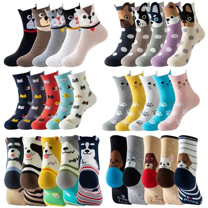 5 paires de chaussettes amusantes pour femmes, en coton, à la mode, motif chat et chien, Kawaii, mignonnes, colorées, 3D, confortables, à rayures, style coréen, décontractées