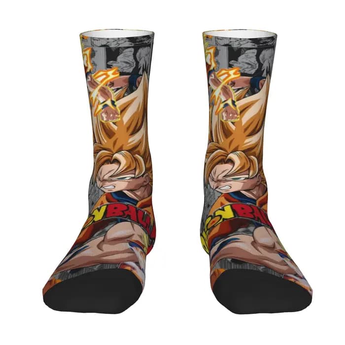 1 paire de chaussettes amusantes Dragon Ball Son Goku (3) avec motif imprimé sans couture