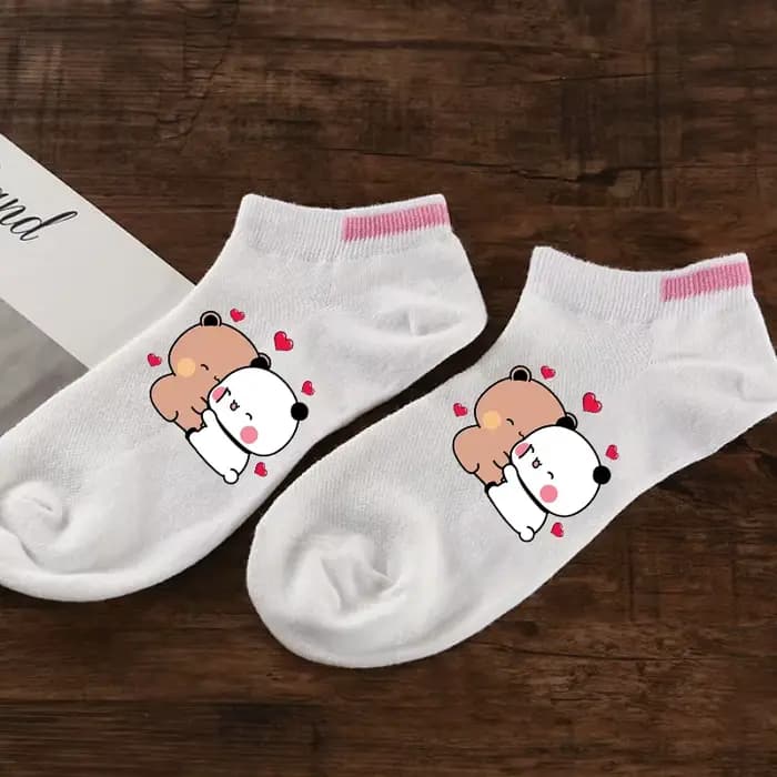 Bubu One Two – Chaussettes de cheville mignonnes à motif d'ours pour hommes et femmes, chaussettes imprimées de dessins animés, chaussettes d'été anti-transpiration pour couples, cadeaux