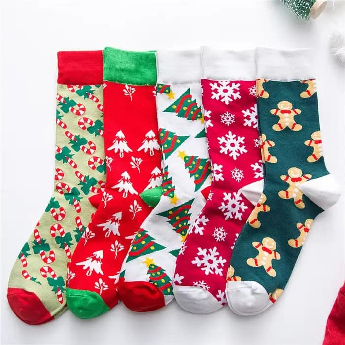 Couleur drôle couleur noël coton hommes/femmes chaussettes de motif canne flocon de neige gingembre tarte homme vacances nouveauté rouge hiver flou rouge