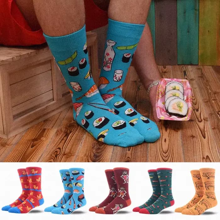 Mariage chaussettes drôles hommes dessin animé Animal carlin singe nourriture Sushi créatif