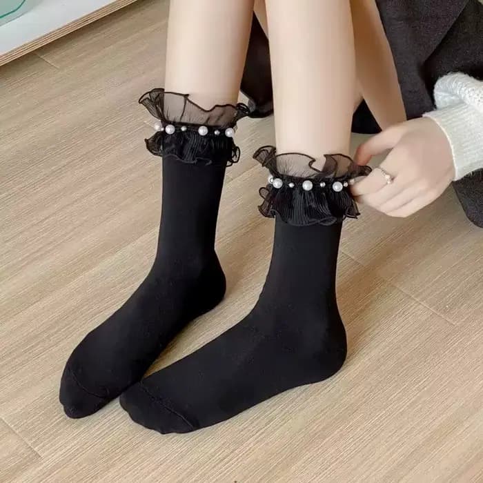 Chaussettes d'été et de printemps pour femmes, en dentelle, à bord roulé, confortables, de haute qualité, style français Sweet Lolita JK, chaussettes polyvalentes en coton perlé pour filles