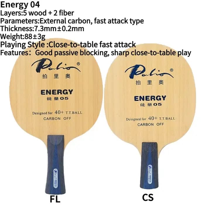 Palio Energy 03-06 Raquette de tennis de table professionnelle en fibre de carbone et bois
