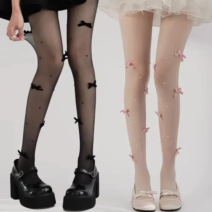 Lolita rose velours arc broderie perle collants mode femmes