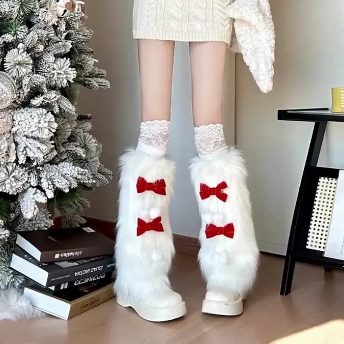 Guêtres en fausse fourrure blanche