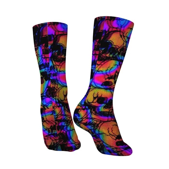 Harajuku rétro psychédélique coloré crâne foncé imprimé chaussettes pour hommes roman rue tendance style cyberpunk chaussettes décontractées cadeau de fête