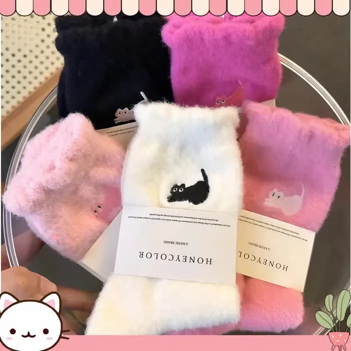 Femmes hiver chaussettes mignonnes épais thermique solide doux vison velours moelleux
