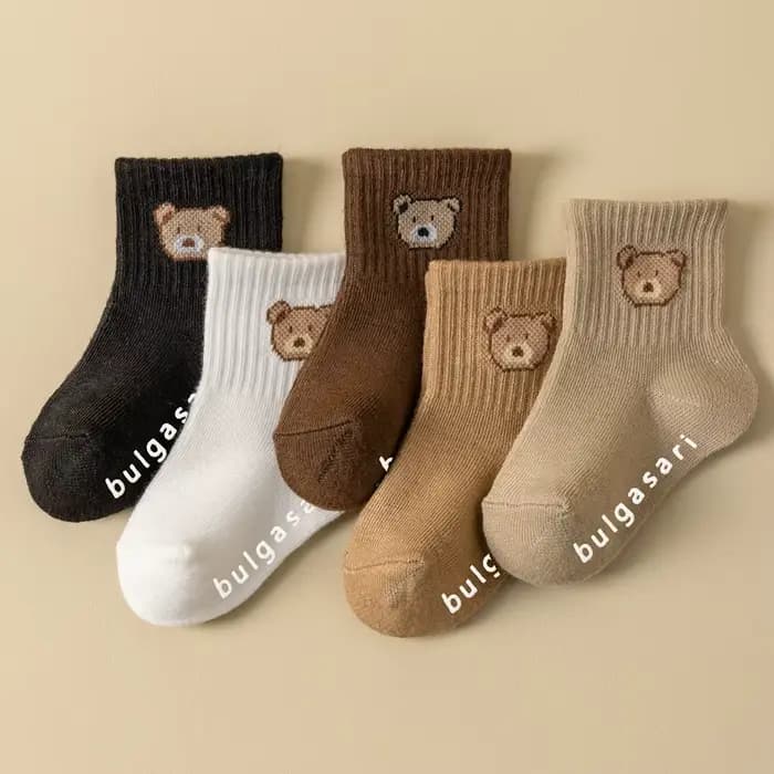 5 paires de chaussettes antidérapantes pour enfants avec imprimé ours mignon