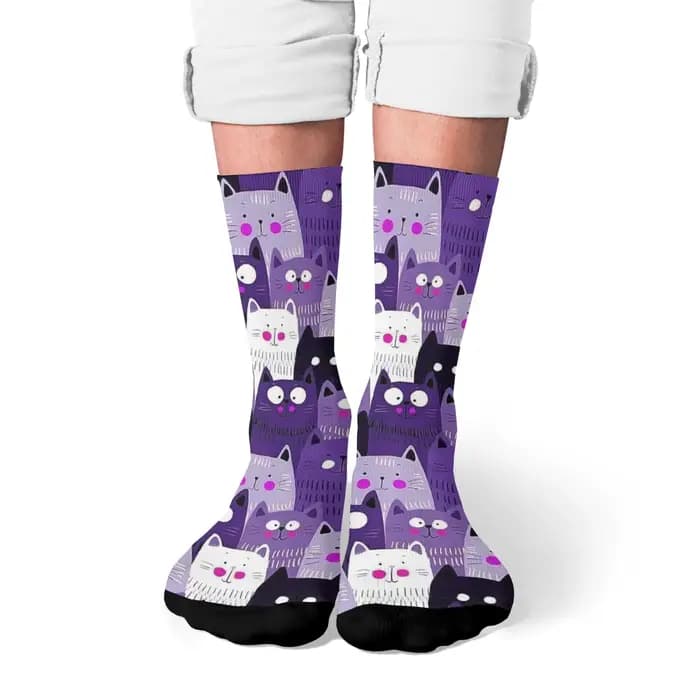 Chaussettes mi-mollet à motif de chat violet