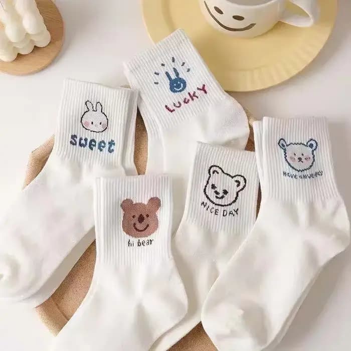5 paires Pack femmes chaussettes fille dessin animé Bar ours belle joyeux drôle sourire mignon Kawaii bateau cheville