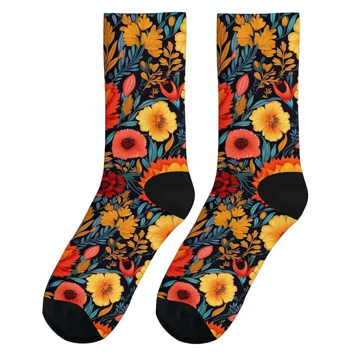 Chaussettes amusantes pour hommes, confortables et respirantes, art rétro, fleurs, sports de plein air décontractés, cadeaux tendance, nouveauté