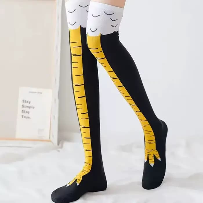 Pattes de poulet pieds chaussettes longues femmes sur le genou bas drôle dessin animé