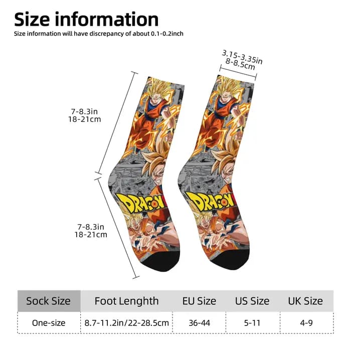 1 paire de chaussettes amusantes Dragon Ball Son Goku (3) avec motif imprimé sans couture