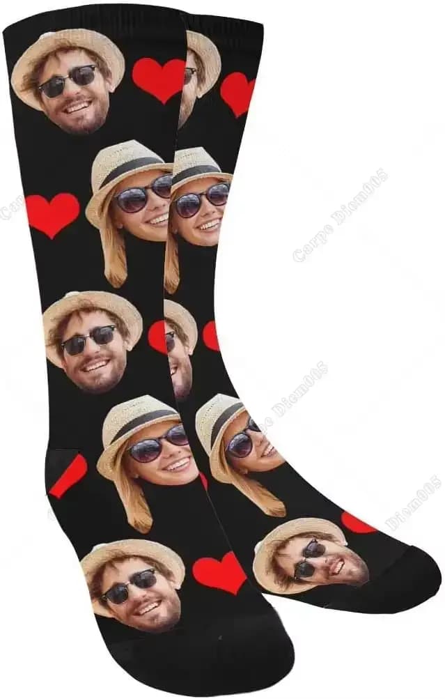 Photo personnalisée Couple petite amie visage chaussettes amour coeur équipage