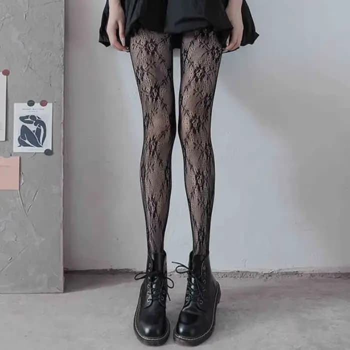 Maille résille bas femmes collants Lingerie Sexy dentelle florale cuisse haute bas