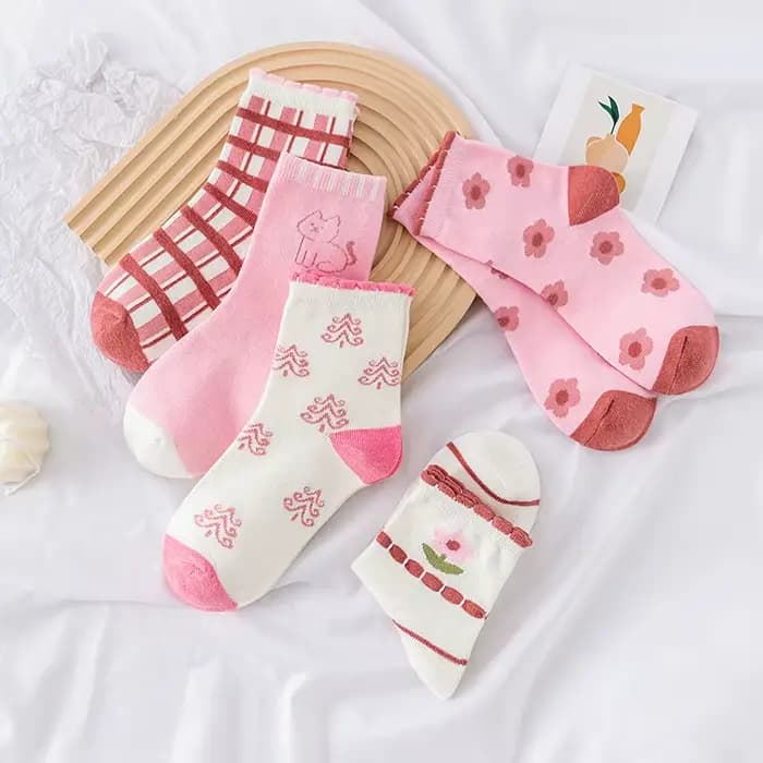 5 paires fleur rose tricot chaud pour enfants chaussettes pour filles